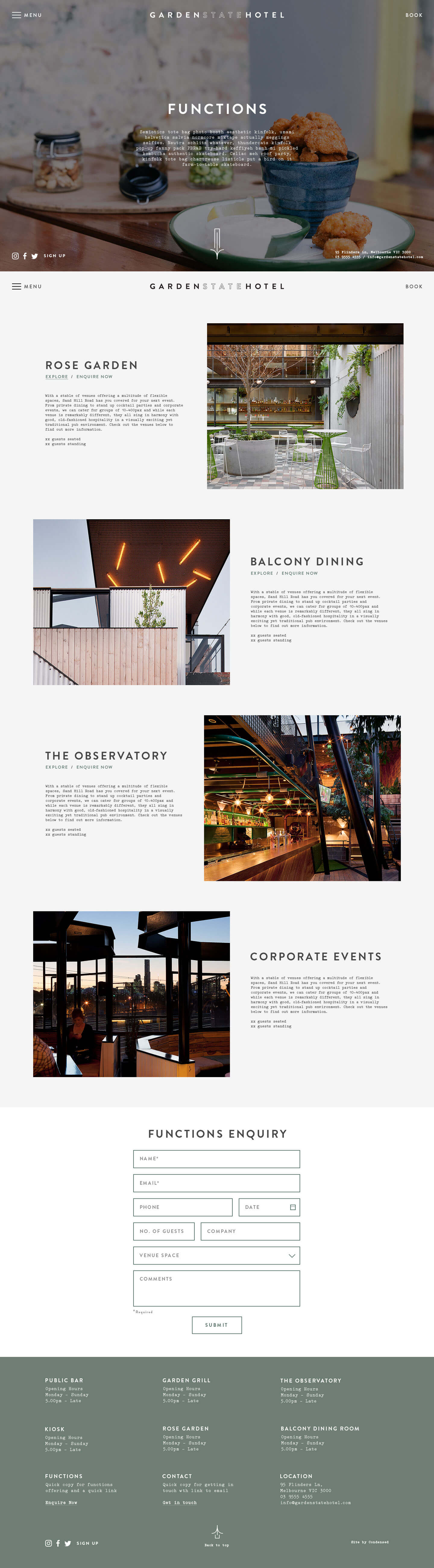 Garden State Hotel restaurant bar website UI design and custom wordpress front-end development