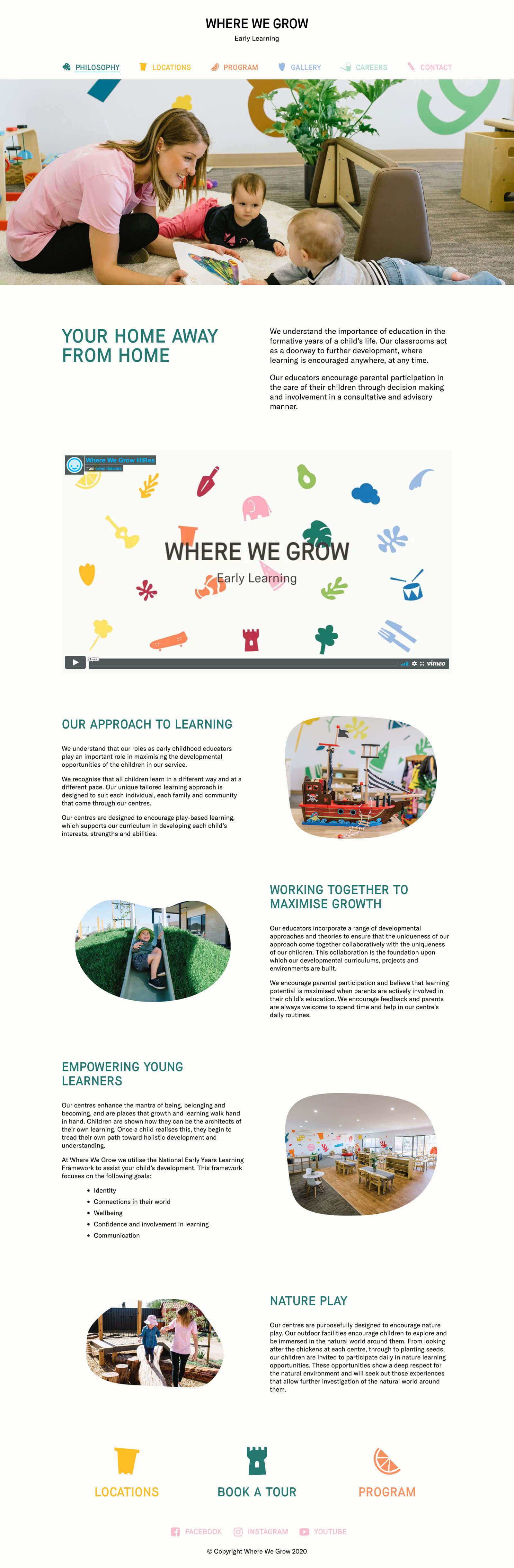 Where We Grow Early Learning landing page design and custom WordPress front-end development